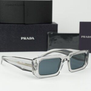 BRAND NEW Prada PR06YS 12R09T Transparent Grey Rectangle Unisex Sunglasses